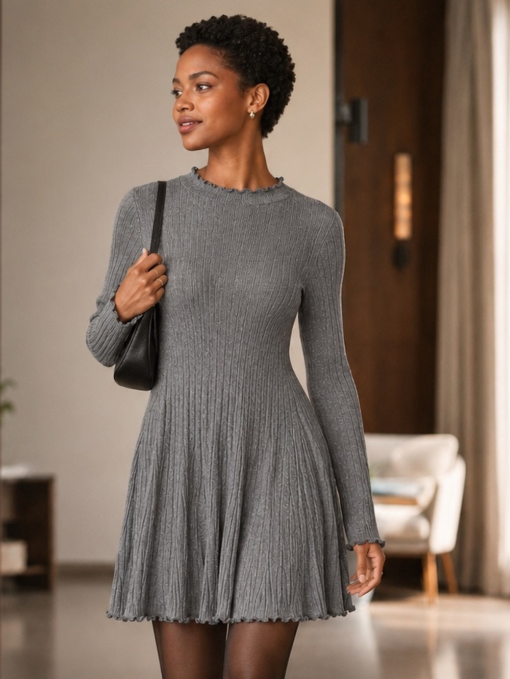 Sonoma Goods Long Sleeve Midi Dress Size M Grey Clean Girl 90s Minimalism Soft